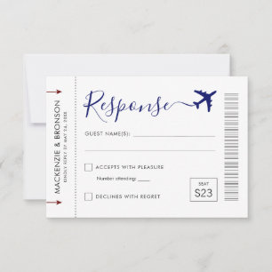 Ticket Style Boarding Pass Reise Theme Response RSVP Karte