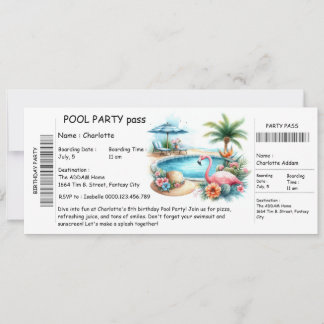Ticket-Style Pool Party Invitation – Birthday Bash Einladung