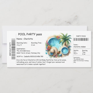 Ticket-Style Pool Party Invitation – Birthday Bash Einladung