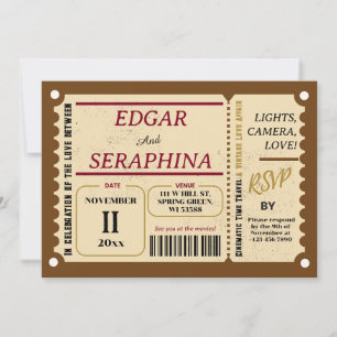 Ticket Traditional Brown Vintage Wedding 1960 Einladung