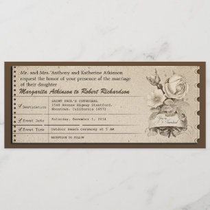 Ticket Vintage Hochzeits Einladungen