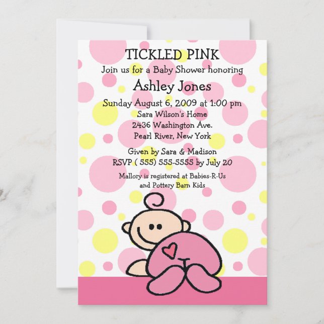 TICKLED PINK Baby Girl Dusche Einladungen (Vorderseite)