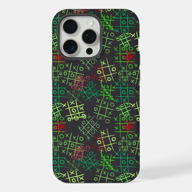 tictactoe pattern.GREEN.B2 DGrey BG iPhone Hülle (Rückseite)