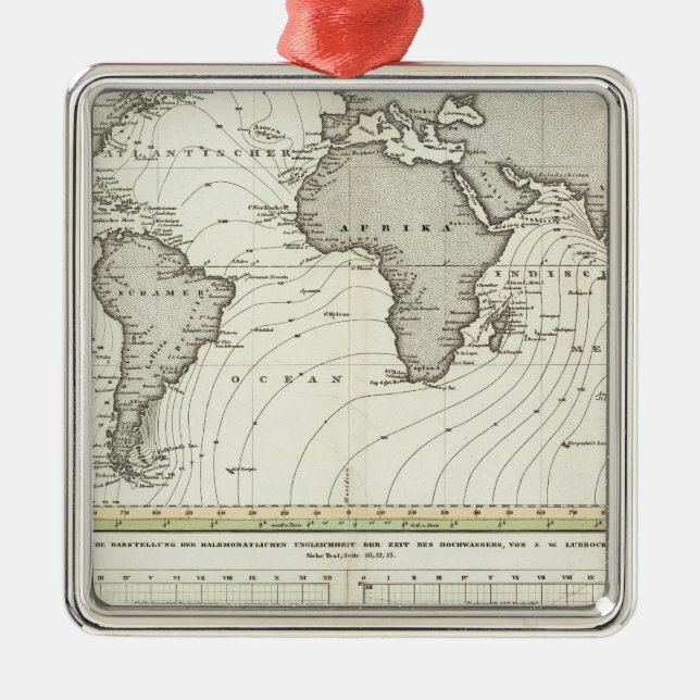 Tide-Wave-Atlas-Karte Silbernes Ornament (Vorne)