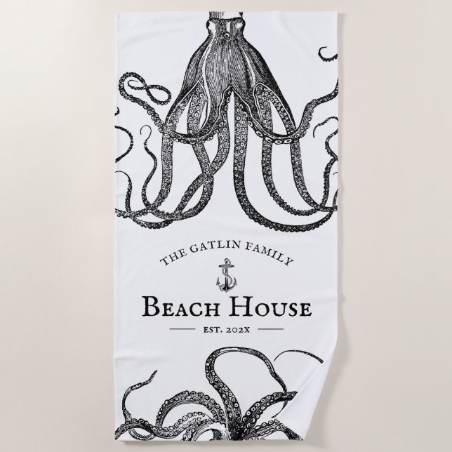 Tides Tentacles | Octopus Themed Beach House Strandtuch (Vorderseite)