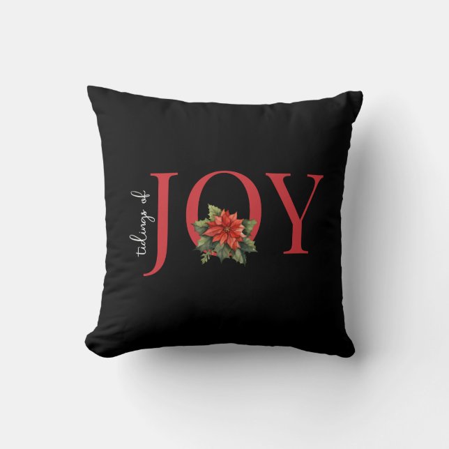 TIDINGS OF JOY RED CHRISTMAS POINSETTIA PATTERN KISSEN (Vorderseite)
