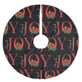 TIDINGS OF JOY RED CHRISTMAS POINSETTIA PATTERN POLYESTER WEIHNACHTSBAUMDECKE