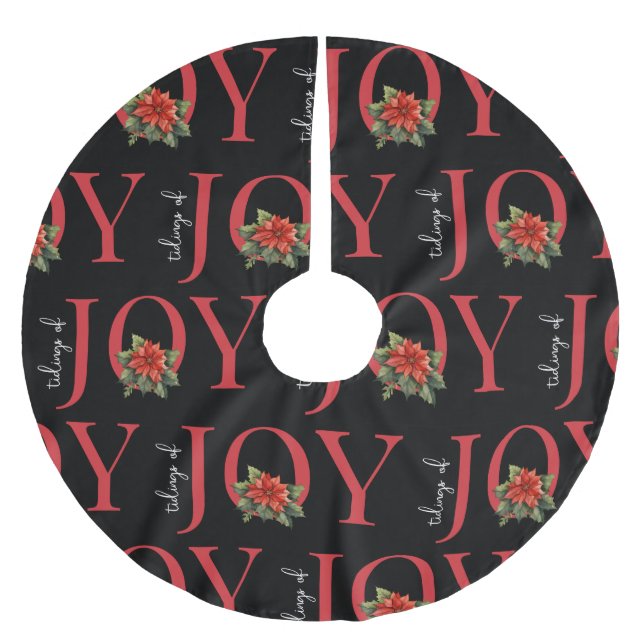 TIDINGS OF JOY RED CHRISTMAS POINSETTIA PATTERN POLYESTER WEIHNACHTSBAUMDECKE (Vorderseite)