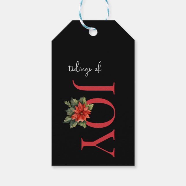 TIDINGS VON JOY RED CHRISTMAS POINSETTIA AUF SCHWA GESCHENKANHÄNGER (Vorderseite)