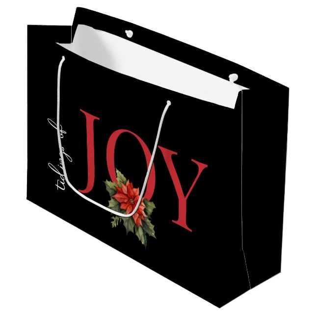 TIDINGS VON JOY RED CHRISTMAS POINSETTIA AUF SCHWA GROßE GESCHENKTÜTE (Vorderseite Schrägansicht)