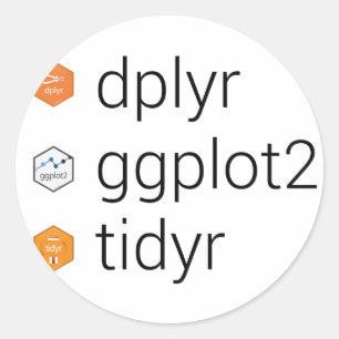Tidyverse Bibliotheken: dplyr, ggplot2, tidyr Runder Aufkleber