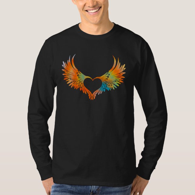 Tie Dye Angel Wings Heart Freedom Retro 60s 70s Wo T-Shirt (Vorderseite)