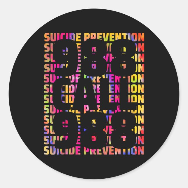 Tie Dye Awareness Suicide Prevention 988 Mental He Runder Aufkleber (Vorderseite)