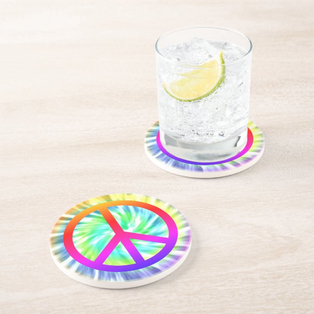 Tie Dye Design Peace Sign Sandstone Drink Coaster Getränkeuntersetzer (Seite)