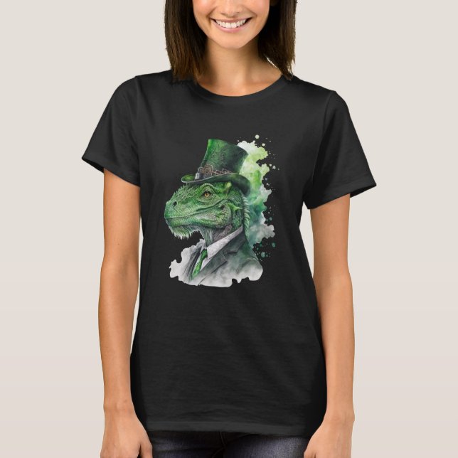 Tie Dye Dinosaur Tuxedo Leprechaun Hat St Patrick' T-Shirt (Vorderseite)