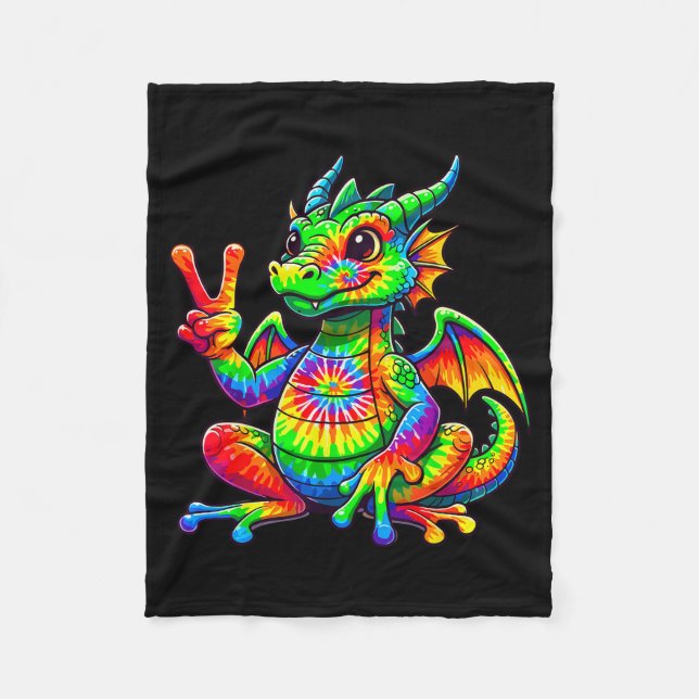 Tie-dye Dragon Peace Sign Hipe  Fleecedecke (Vorderseite)