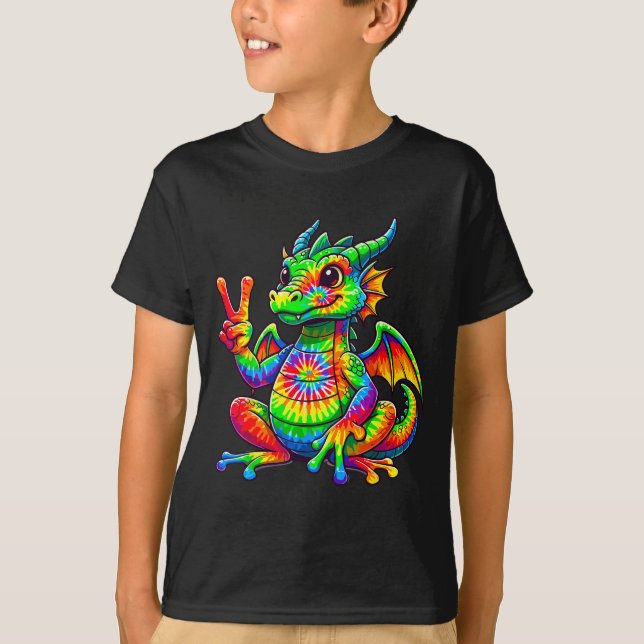 Tie-dye Dragon Peace Sign Hipe  T-Shirt (Vorderseite)