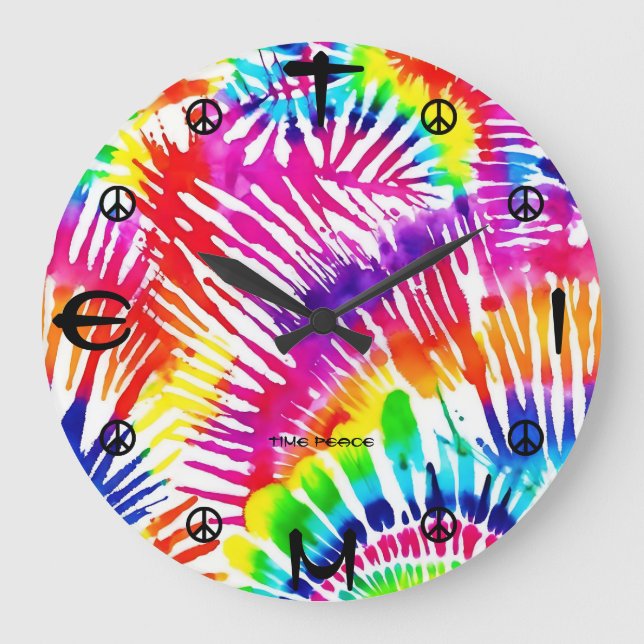 Tie-Dye-Farbburst Friedensdesign Wanduhr  (Vorderseite)