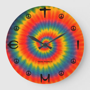 Tie-Dye-Farbburst-Friedensspirale-Wanduhr Große Wanduhr