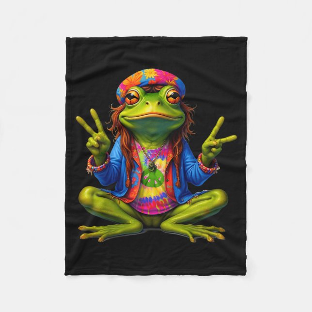 Tie-dye Frog Peace Sign 60s 70s Hipe Men Women  Fleecedecke (Vorderseite)