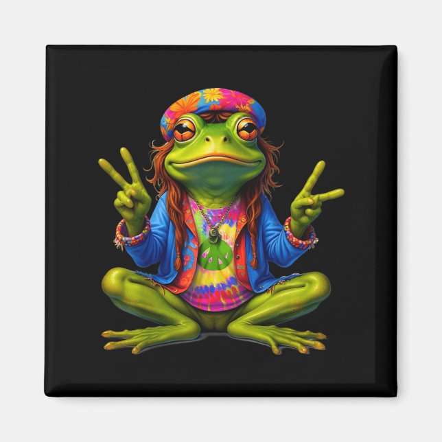Tie-dye Frog Peace Sign 60s 70s Hipe Men Women  Magnet (Vorne)