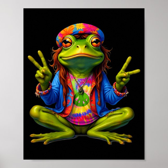Tie-dye Frog Peace Sign 60s 70s Hipe Men Women  Poster (Vorne)