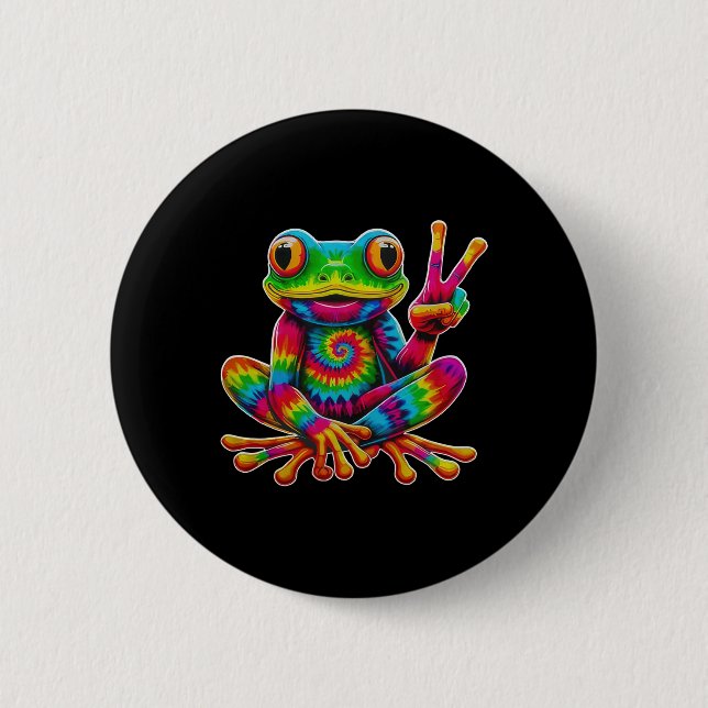 Tie-dye Frog Peace Sign Hippie Christmas Frog  Button (Vorderseite)