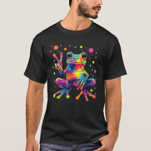 Tie-Dye-Frosch-Friedenszeichen Hippie Süß Polka Pu T-Shirt