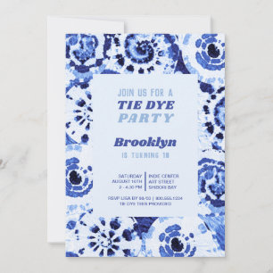Tie Dye Geburtstagsparty Blau Shibori Einladung