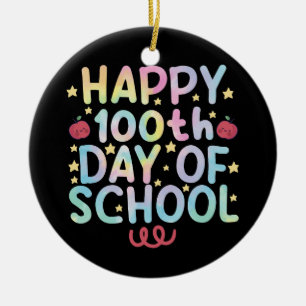 Tie Dye Happy 100. Schultag Lehrer Schüler  Keramik Ornament