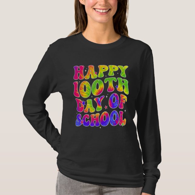 Tie Dye Happy 100th Day of School Students Kids Te T-Shirt (Vorderseite)