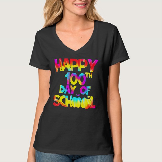 Tie Dye Happy 100th Day Of School Teacher Student  T-Shirt (Vorderseite)