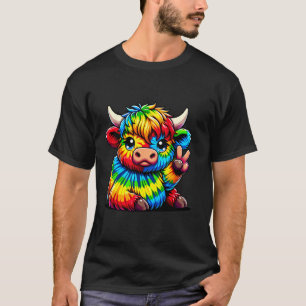 Tie-Dye Highland-Kuh Hippie-Friedenszeichen T-Shirt