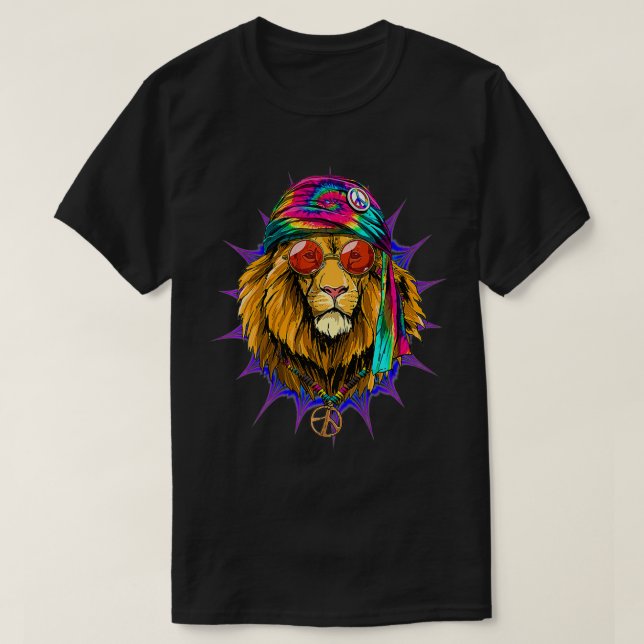 Tie Dye Hippie Lion Hippiness Peace Love Lion Prem T-Shirt (Design vorne)