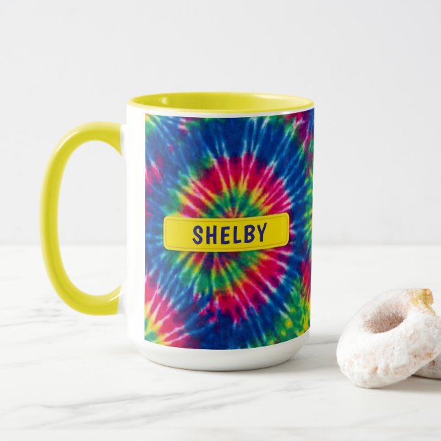 Tie-Dye individueller Name Bunter Geschenk Tasse (Mit Donut)