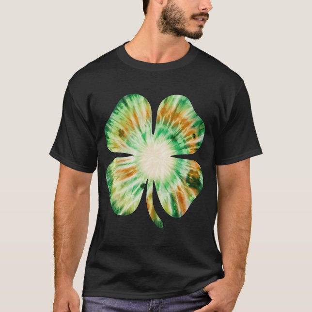 Tie Dye Irish Shamrock Lucky Four Leaf Clover T-Shirt (Vorderseite)