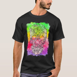 Tie Dye Katzen-Schädel-Halloween T-Shirt