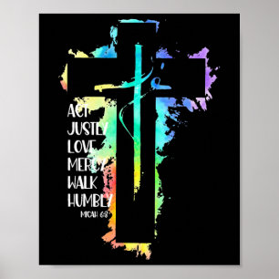 Tie Dye Kreuz Micha 68 Handle gerecht Bibel Schrif Poster
