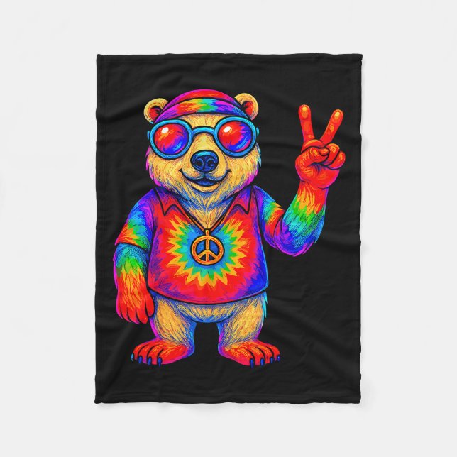 Tie-dye Lar Bear Peace Sign Hip  Fleecedecke (Vorderseite)
