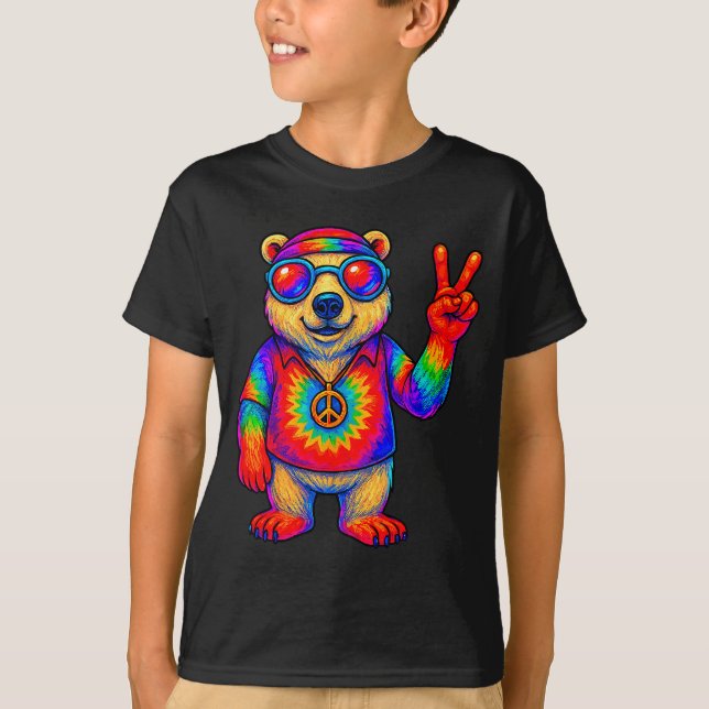Tie-dye Lar Bear Peace Sign Hip  T-Shirt (Vorderseite)