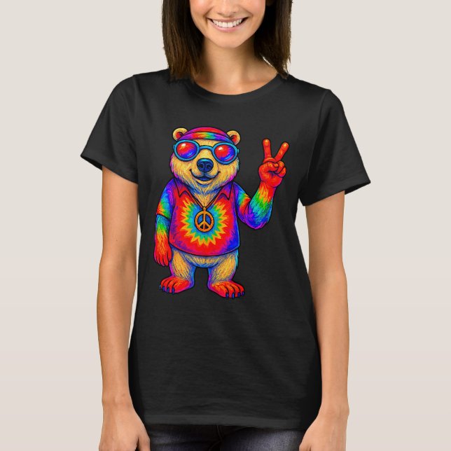 Tie-dye Lar Bear Peace Sign Hip  T-Shirt (Vorderseite)
