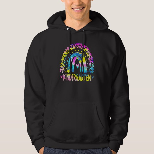 Tie Dye Leopard Rainbow Kindergarten Teacher Back  Hoodie (Vorderseite)