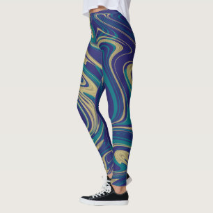 Tie Dye Marmor Flüssig Blau Gold Leggings