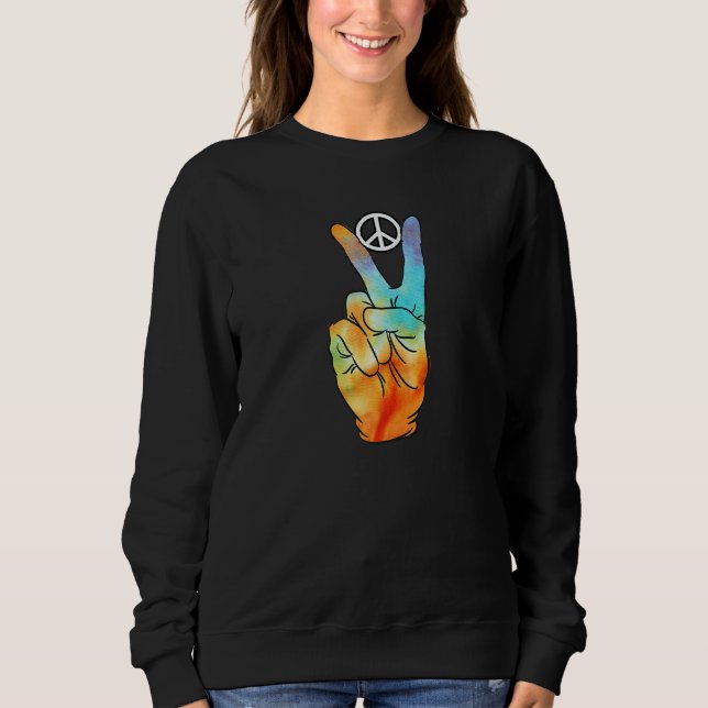 Tie Dye Peace Hand Symbol Fun Nostalgic Retro 1960 Sweatshirt (Vorderseite)