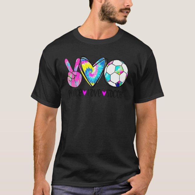 Tie Dye Peace Love Soccer Cute Design Heart Ball T-Shirt (Vorderseite)