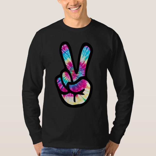 Tie Dye Peace Sign Hand  Hippies V s T-Shirt (Vorderseite)