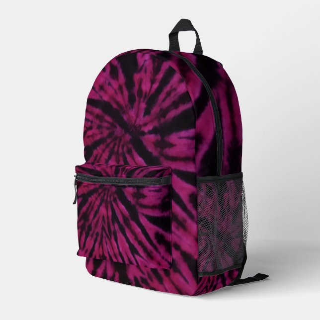 Tie-Dye Purple Pink Black Hippie Retro Pattern  Bedruckter Rucksack (Rückseitige Ecke Rechts)