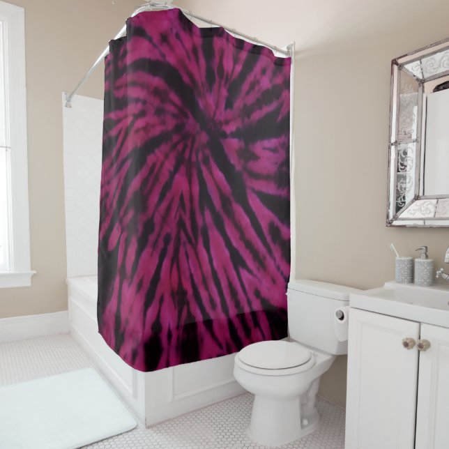 Tie-Dye Purple Pink Black Hippie Retro Pattern  Duschvorhang (Beispiel)