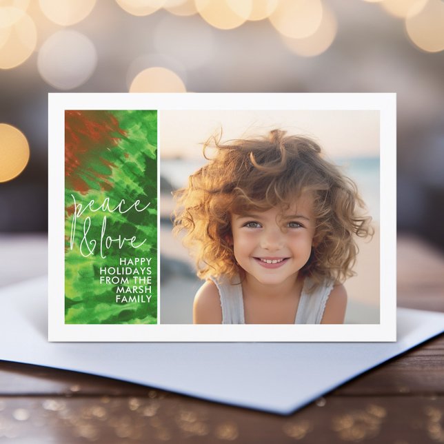 Tie-Dye Red Green - 1 Photo - Merry Christmas Feiertagskarte (A funky tie dye design with 1 Christmas photo. Online and download options available.)