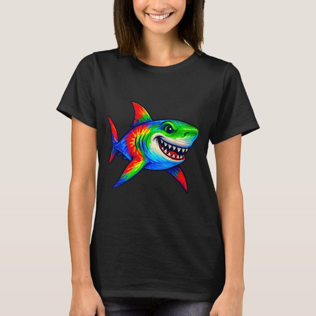 Tie-dye Shark Peace Sign Hipe  T-Shirt (Vorderseite)